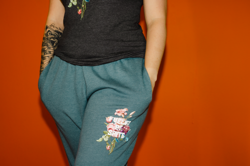 Fueled By Spite Floral Jogger Sweatpants in Heather Slate