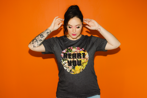 Heart You Circle Floral Tee in Dark Grey Heather